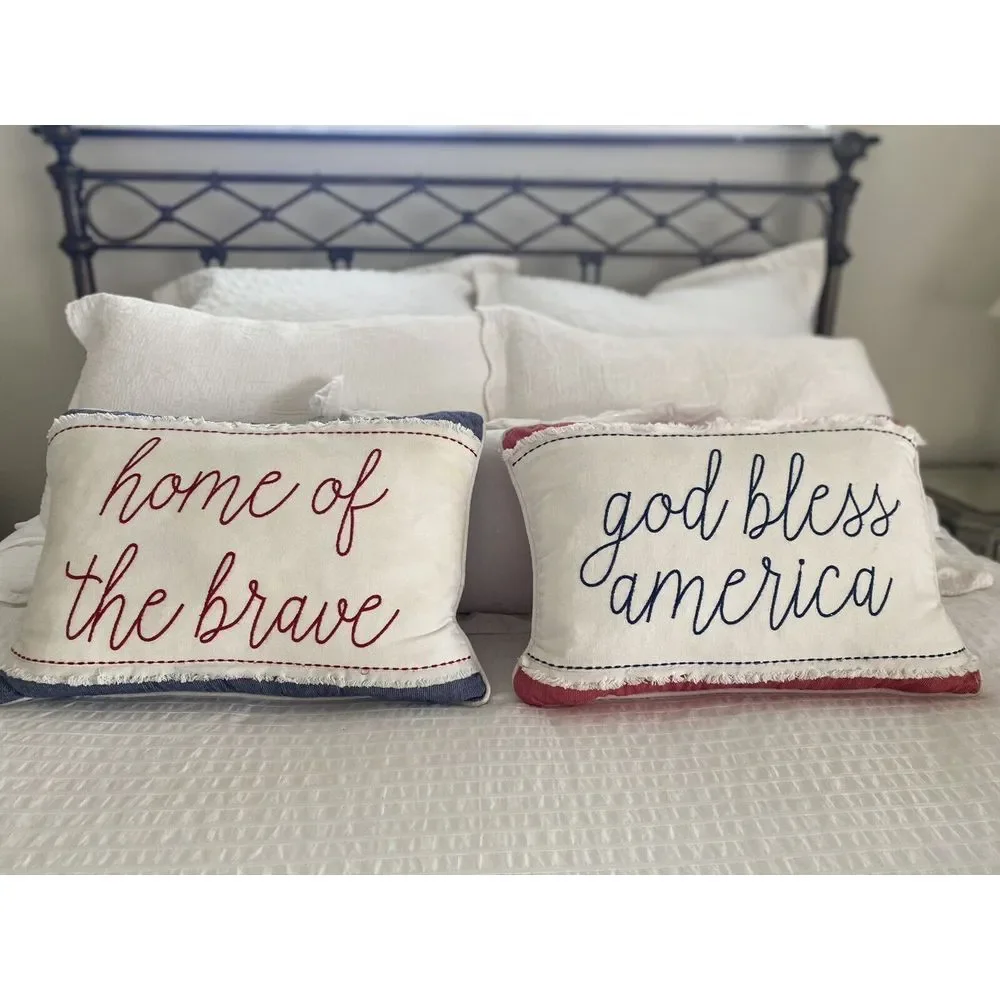 God Bless America & Home of the Brave Pillow Set 12 x 18 July 4 Independence Day